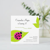 ピンクラディバグスクエア誕生日招待状 招待状 (スタンド正面)