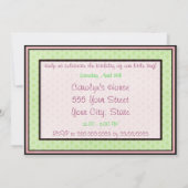 ピンクラディバグベイビーガールバースデーパーティー招待状グリーン 招待状 (裏面)