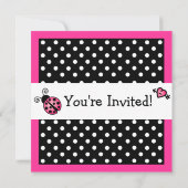ピンクラディバグ誕生日-白黒水玉模様 招待状 (裏面)