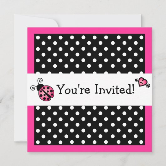 ピンクラディバグ誕生日-白黒水玉模様 招待状 (裏面)