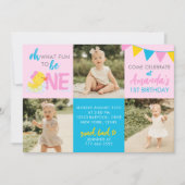 ピンクラバーダック3フォト誕生日招待状 招待状 (正面)