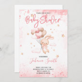 ピンクラビットバルーンベビーシャワー招待状 招待状 (正面/裏面)