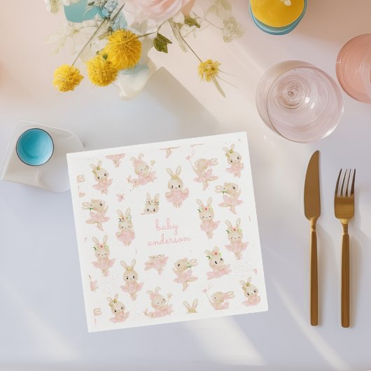 ピンクラビットバレリナツチュベビシャワー スタンダードカクテルナプキン