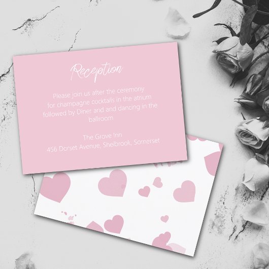 ピンクラブハートウェディングレセプションカード サンキューカード