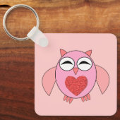 ピンクラブハートカスタムフクロウ キーホルダー (正面)