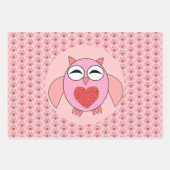 ピンクラブハートカスタムフクロウ ラッピングペーパーシート (正面)