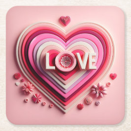 ピンクラブハートコースターセット スクエアペーパーコースター