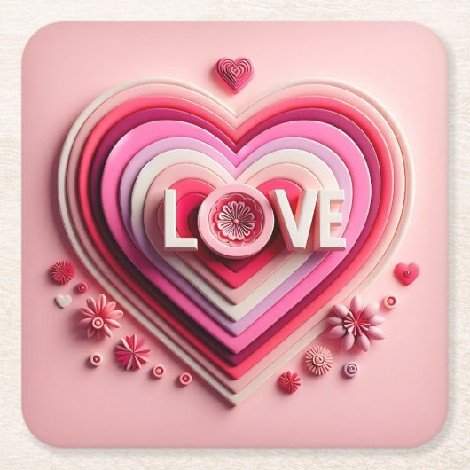 ピンクラブハートコースターセット スクエアペーパーコースター (正面)