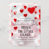 ピンクラブハートバレンタインデーパーティー 招待状 (正面/裏面)