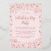 ピンクラブハートバレンタインデー実在パーティー 箔招待状 (正面)