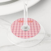 ピンクラブハートパーソナライズされたフクロウ ワイングラスタグ (クローズアップ)