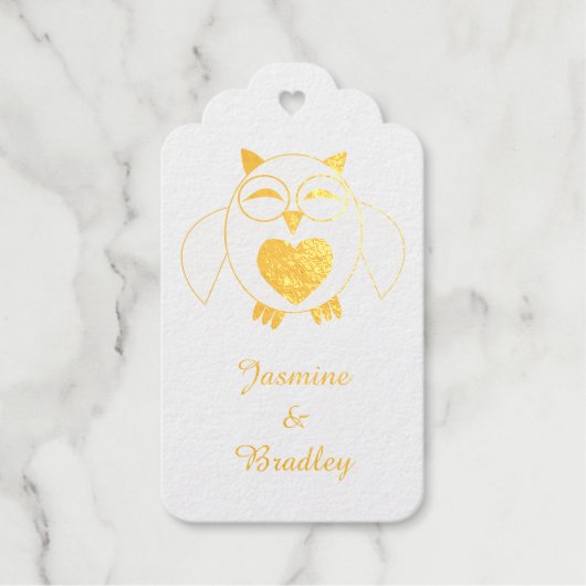 ピンクラブハートフクロウのカスタム結婚祝い ギフトタグ (正面)
