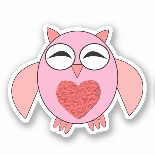 ピンクラブハートフクロウ型 シール (正面)