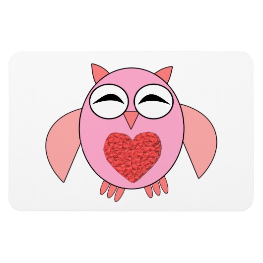 ピンクラブハートフクロウ磁石 マグネット (横)