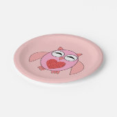 ピンクラブハートフクロウ紙パーティープレート ペーパープレート (アングル)