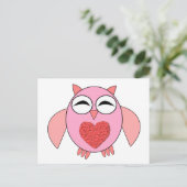 ピンクラブハートフクロウ葉書 ポストカード (スタンド正面)