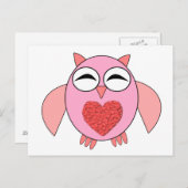 ピンクラブハートフクロウ葉書 ポストカード (正面/裏面)