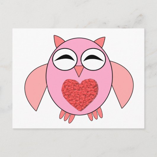 ピンクラブハートフクロウ葉書 ポストカード (正面)