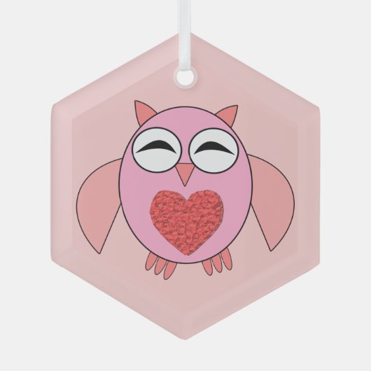ピンクラブハートフクロウ ガラスオーナメント (正面)
