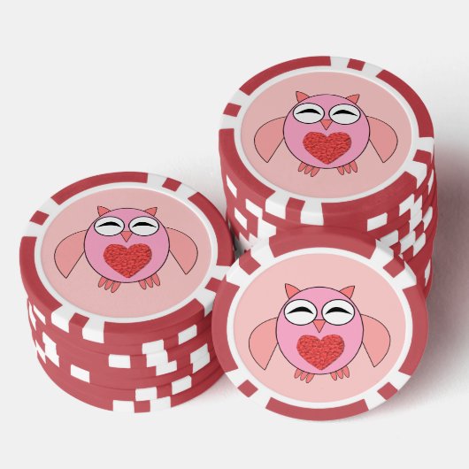 ピンクラブハートフクロウ ポーカーチップ (積み重ね)