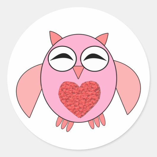 ピンクラブハートフクロウ ラウンドシール (正面)