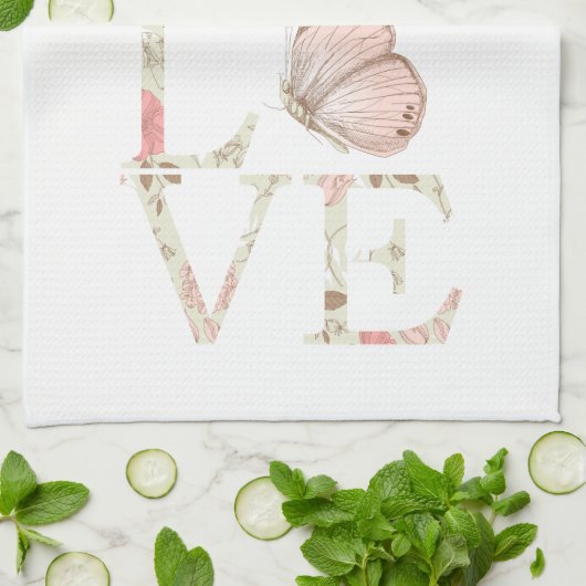 ピンクラブバタフライフローラ キッチンタオル (折り畳み)