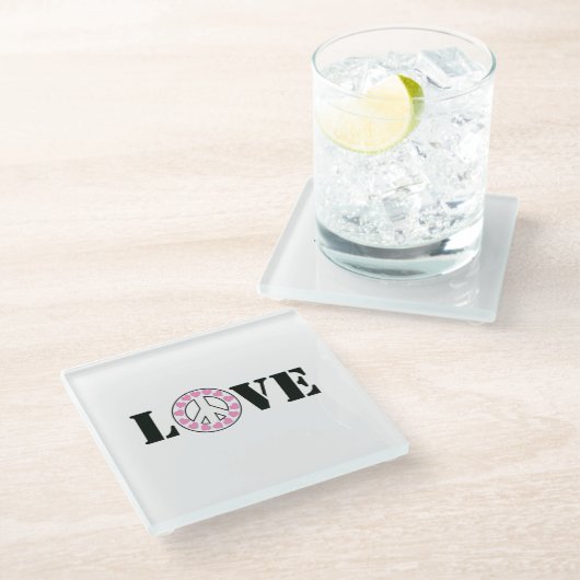 ピンクラブピースハート ガラスコースター (アングル)