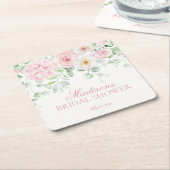 ピンクラブ開花フローラアジサイブライダルシャワー スクエアペーパーコースター (アングル)