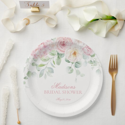 ピンクラブ開花フローラアジサイブライダルシャワー ペーパープレート (ウェディング)