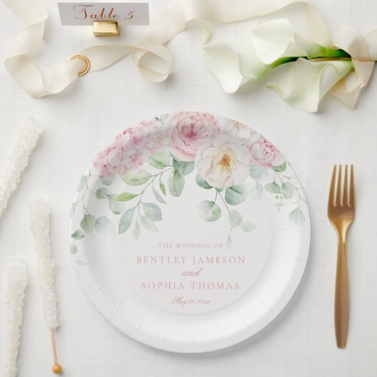 ピンクラブ開花フローラアジサイ結婚ズ ペーパープレート (ウェディング)