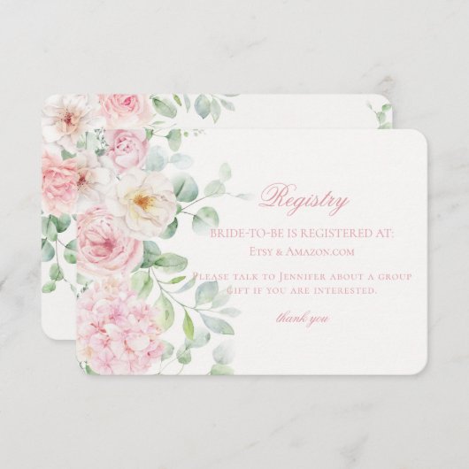 ピンクラブ開花フローラブライダルシャワーレジストリ エンクロージャーカード (正面/裏面)
