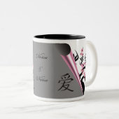 ピンクラブ鳥オン桜ツリーマグカップ ツートーンマグカップ (正面右)