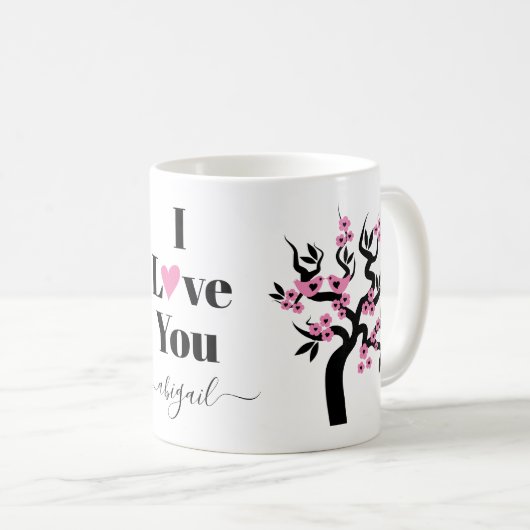 ピンクラブ鳥桜さくらんぼの木と花 コーヒーマグカップ (正面右)