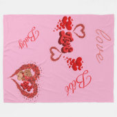 ピンクラブ&ベビーブランケットとテディベアとハート フリースブランケット (正面(横))