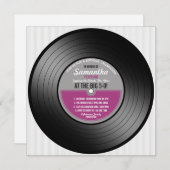 ピンクラベルビニールレコード誕生日50位パーティー 招待状 (正面/裏面)