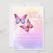 ピンクラベンダーバタフライベビーシャワー招待状 招待状 (正面)