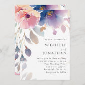 ピンクラベンダーフローラキリスト教聖書聖句結婚の 招待状 (正面/裏面)