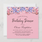 ピンクラベンダーフローラ誕生日ディナーパーティー 招待状 (正面)