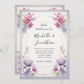 ピンクラベンダーボタニカルガーデンフローラクリスチャン 招待状 (正面/裏面)