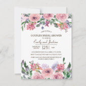 ピンクラベンダー春フローラカップルのブライダルシャワー 招待状 (正面)