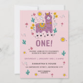 ピンクラマおもしろいガールファースト誕生日パーティー 招待状 (正面)