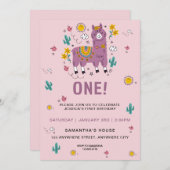 ピンクラマおもしろいガールファースト誕生日パーティー 招待状 (正面/裏面)