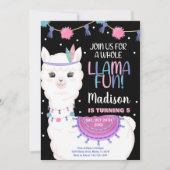 ピンクラマおもしろいラマ誕生日招待状 招待状 (正面)