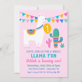 ピンクラマおもしろい誕生日会ガールフォト 招待状