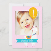 ピンクラマおもしろい誕生日会ガールフォト 招待状 (裏面)