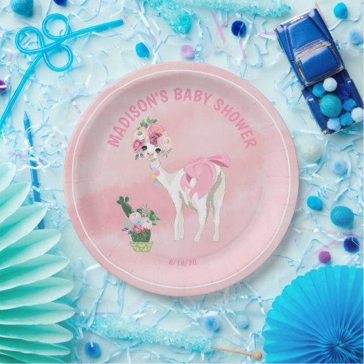 ピンクラマアルパカガールズベビーシャワー ペーパープレート (パーティー)