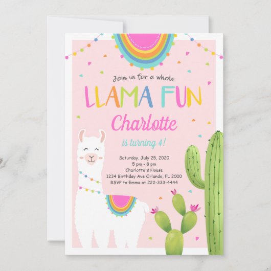 ピンクラマサボス誕生日招待状 招待状 (正面)