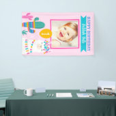 ピンクラマハッピーバースデーガールフォトパーティー 横断幕 (トレードショー)