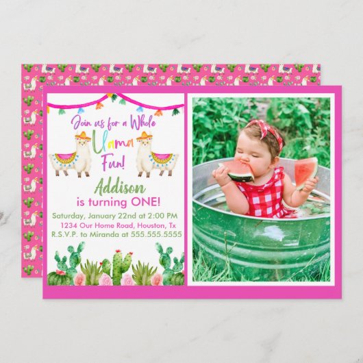 ピンクラマ/カクタスフィエスタフォト招待状 招待状 (正面/裏面)