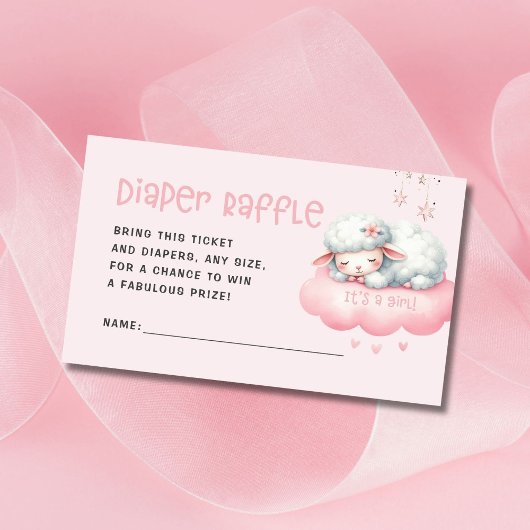ピンクラムガール赤ちゃんシャワーおむつラッフル エンクロージャーカード